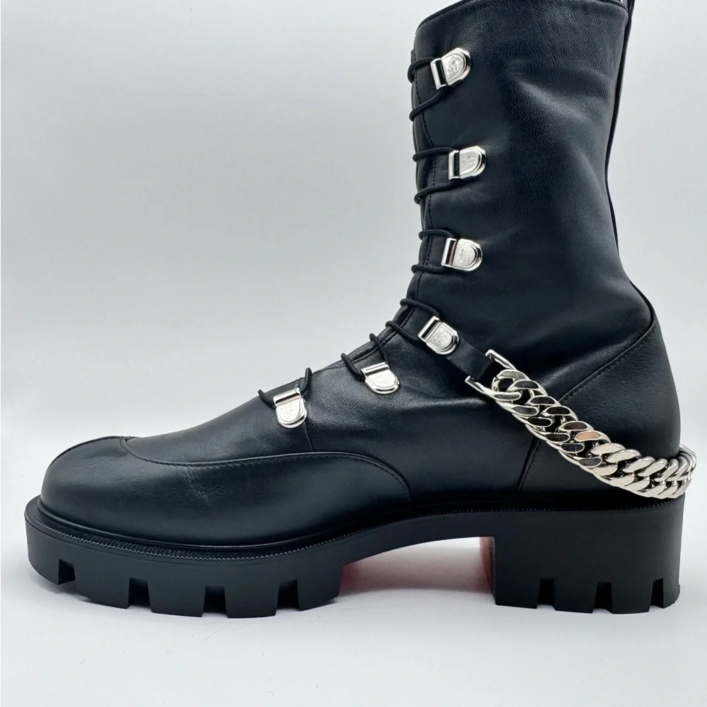 Christian Louboutin Our Georges Calf Flat Ankle Combat Moto Biker Boots Sz 36 - Picture 3 of 9